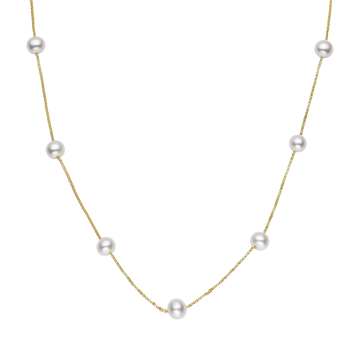 14K Yellow Gold Freshwater Pearl Tincup Necklace, 6-7mm