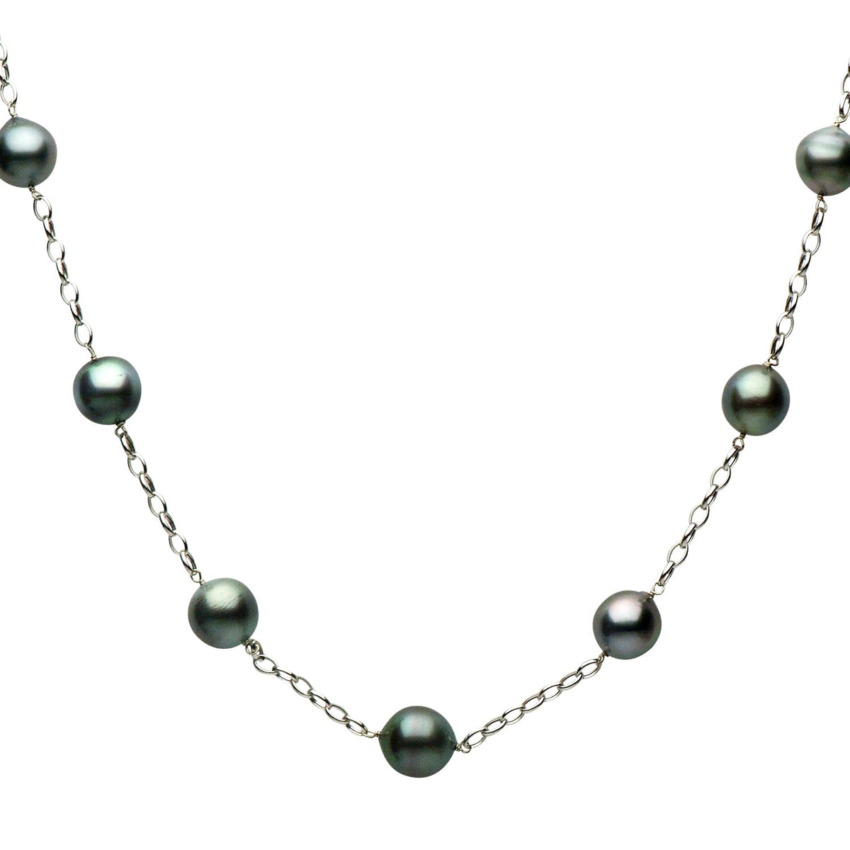 14K White Gold Tahitian Pearl Necklace, 10-12mm