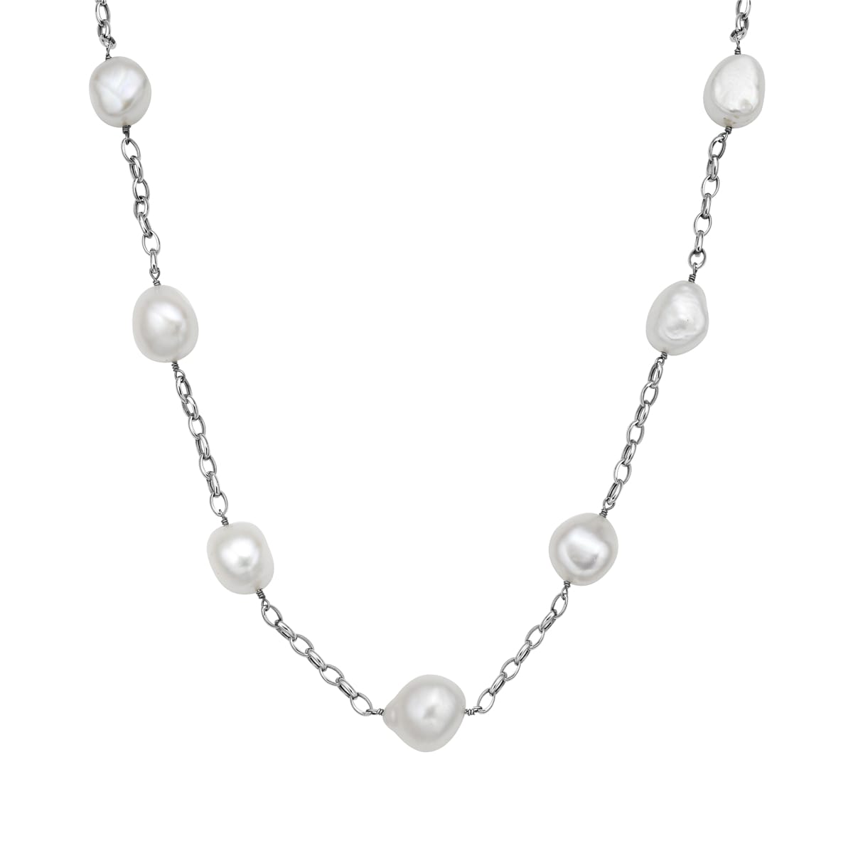 14K White Gold Freshwater Pearl Tincup Necklace, 10-11mm