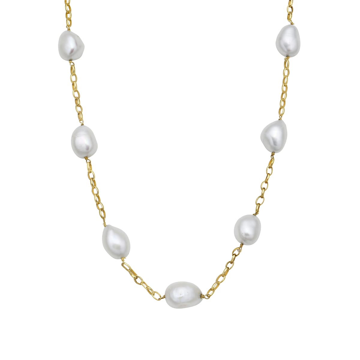 14K Yellow Gold Freshwater Pearl Necklace, 10-11mm