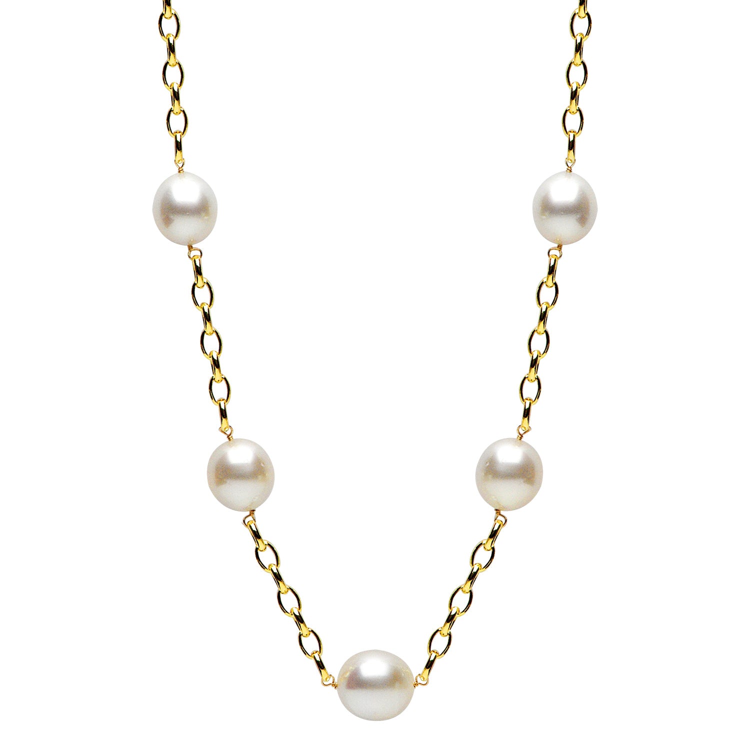14K White Gold South Sea Pearl Tincup Necklace, 12-15mm
