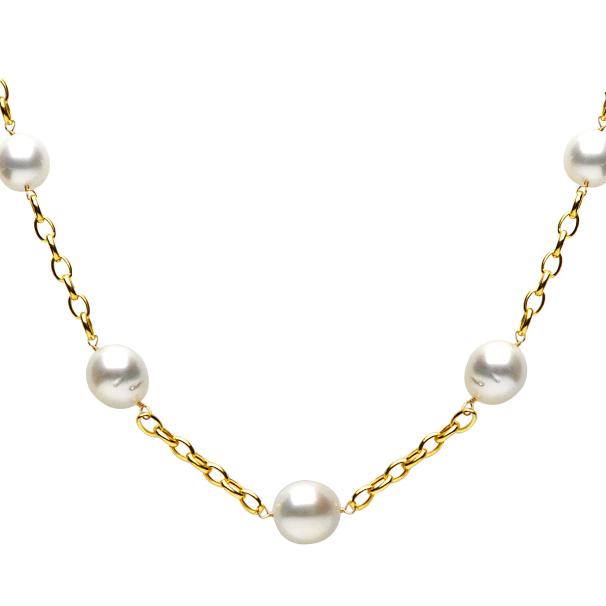14K Yellow Gold South Sea Pearl Tincup Necklace, 12-15mm