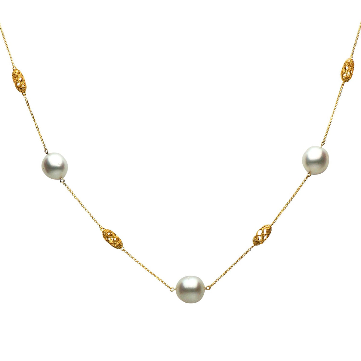 14K Yellow Gold South Sea Pearl Necklace, 11-12mm
