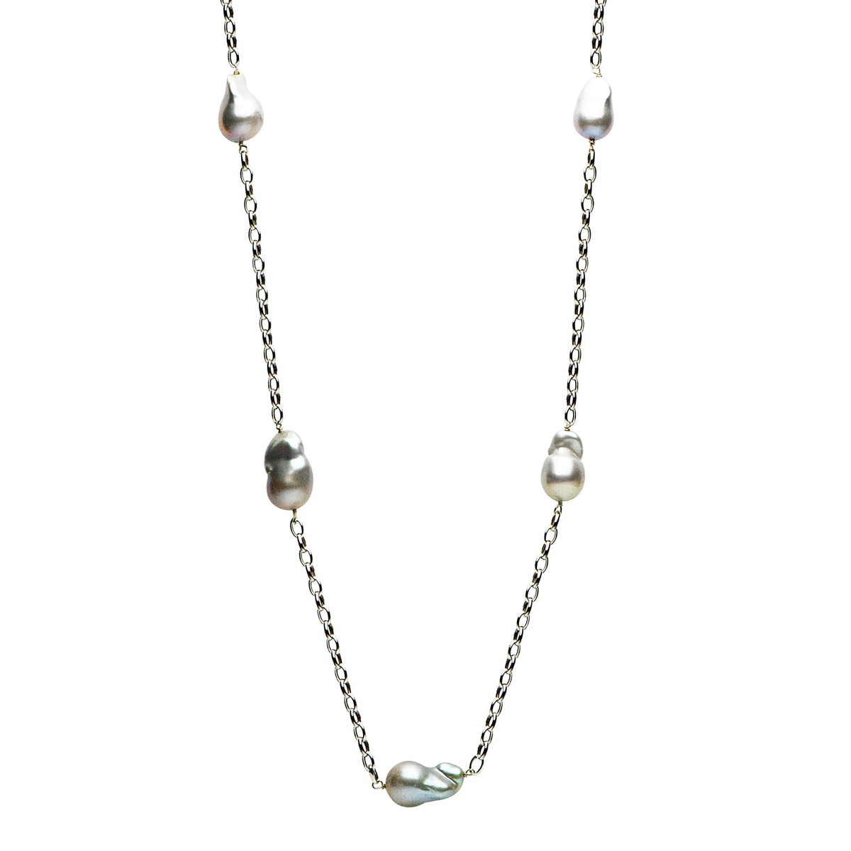 14K White Gold Grey Freshwater Pearl Necklace, 7mm