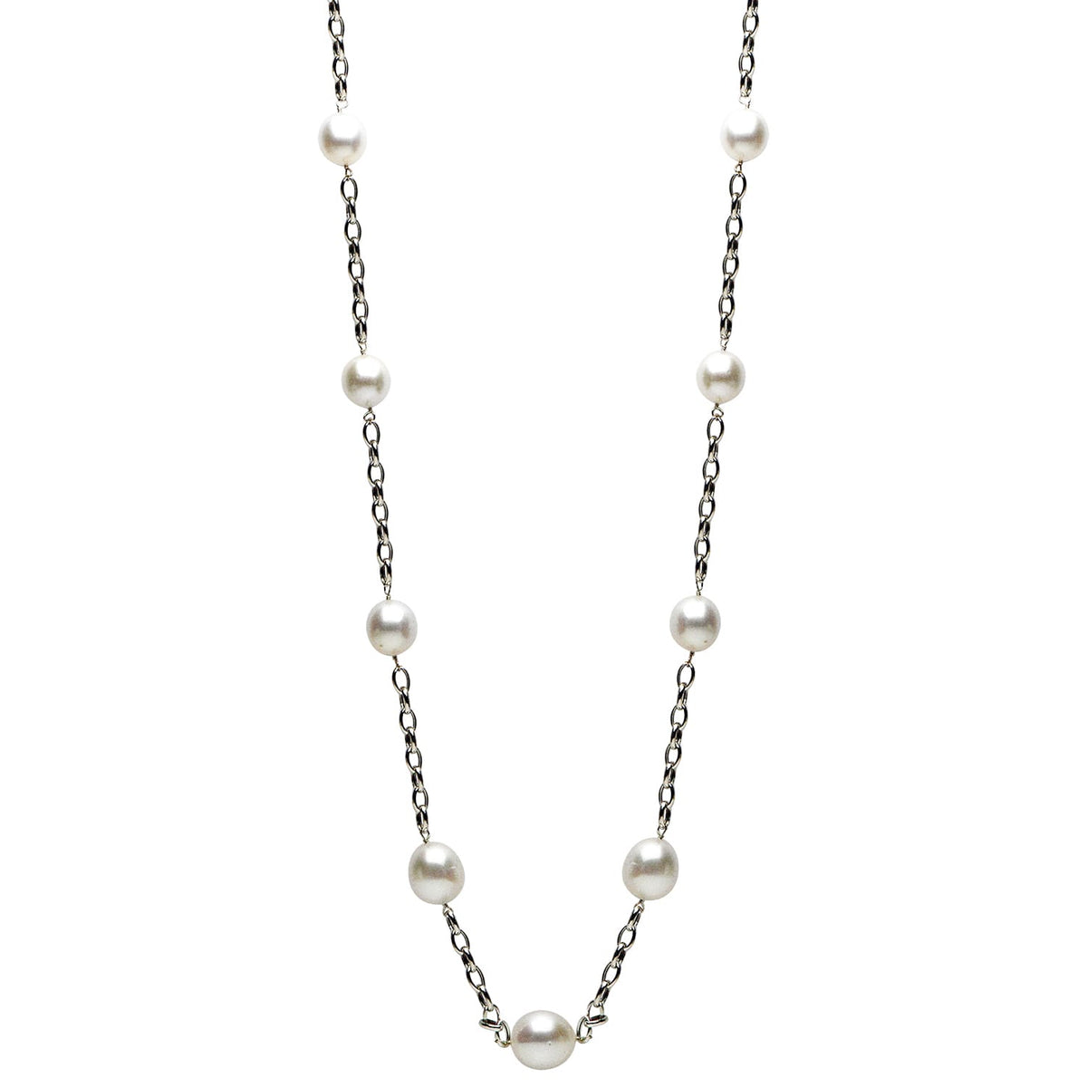 14K White Gold South Sea Pearl Tincup Necklace, 12-15mm