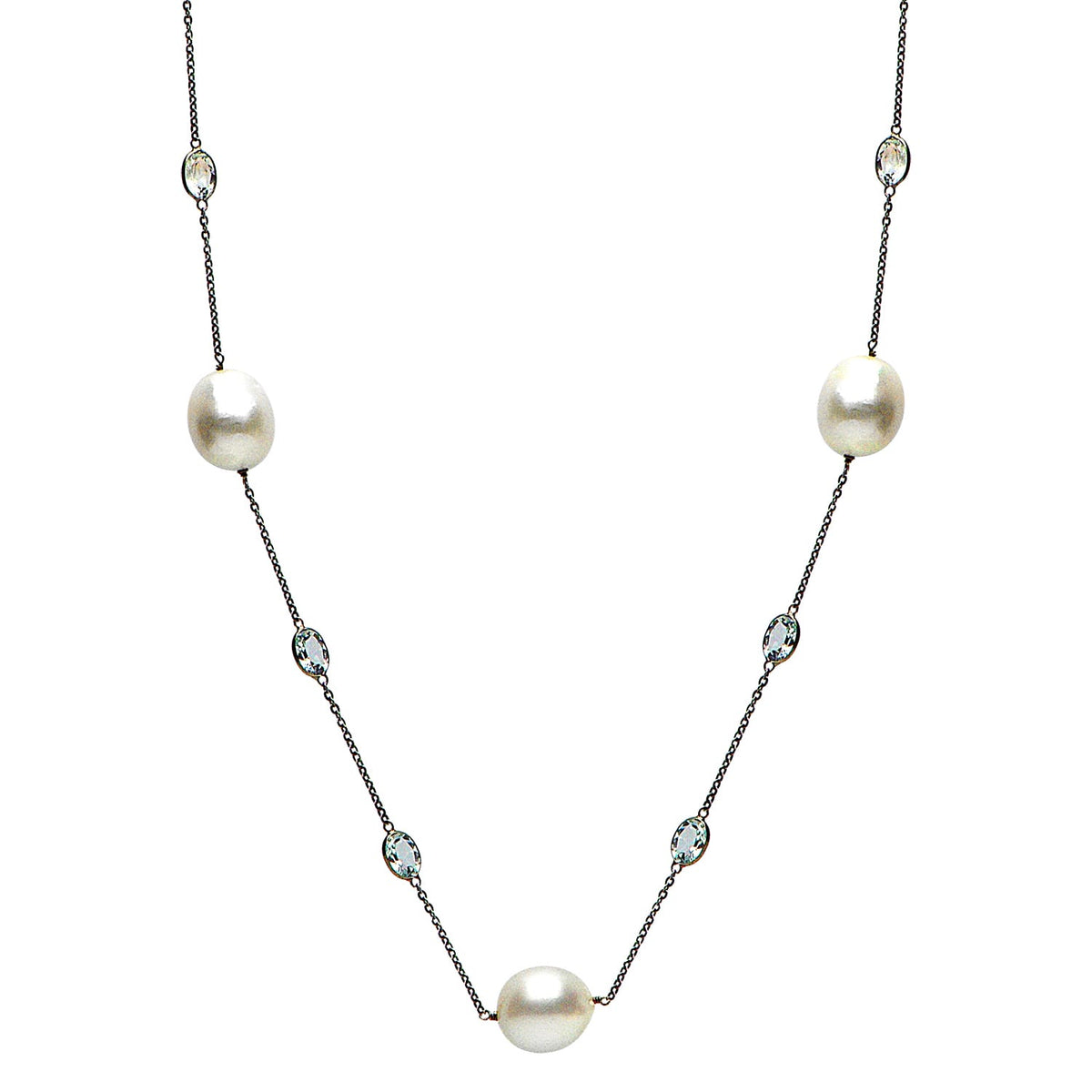 14K Yellow Gold South Sea White Pearl Necklace, 11-12mm