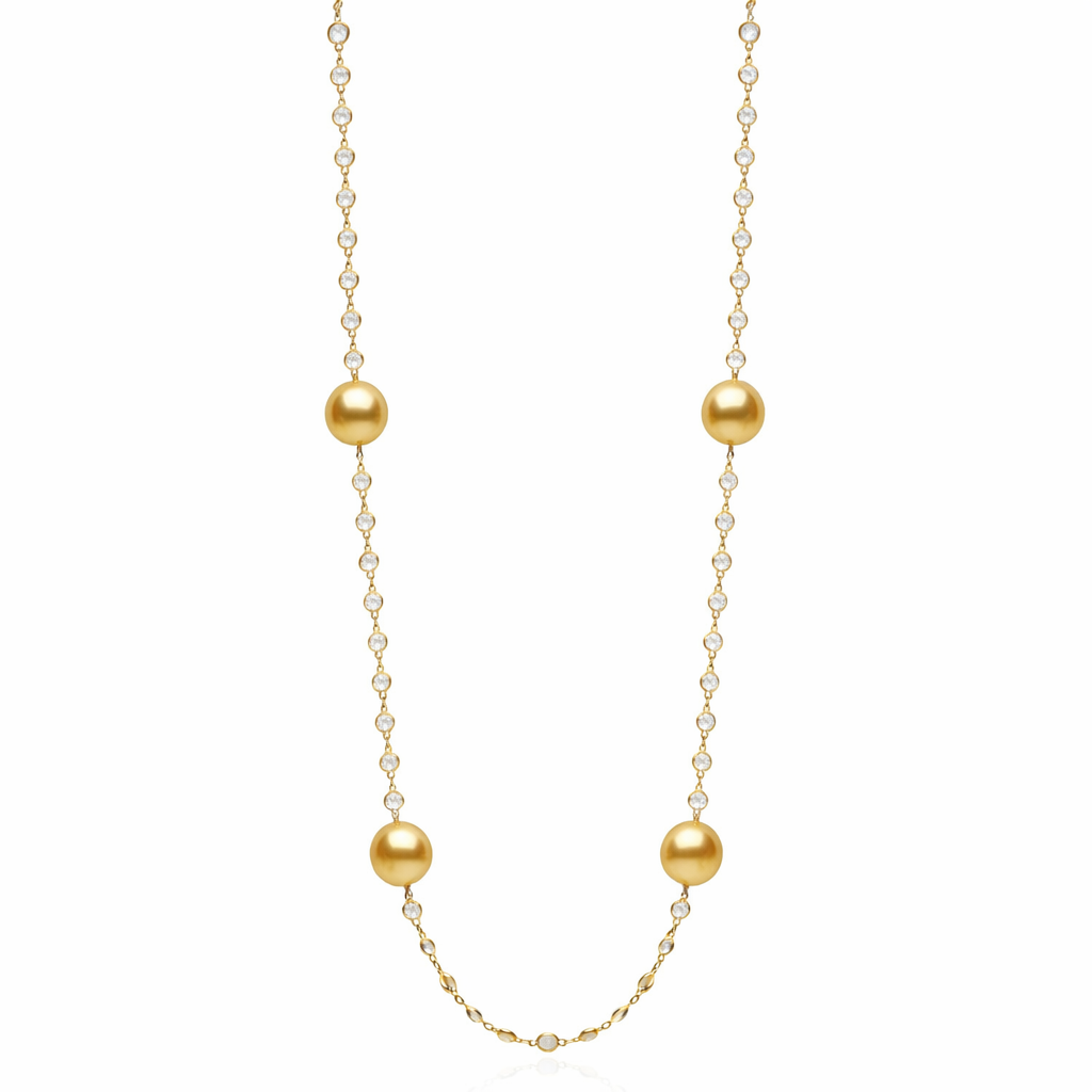14K Yellow Gold White Topaz Tincup Necklace, 13-14mm