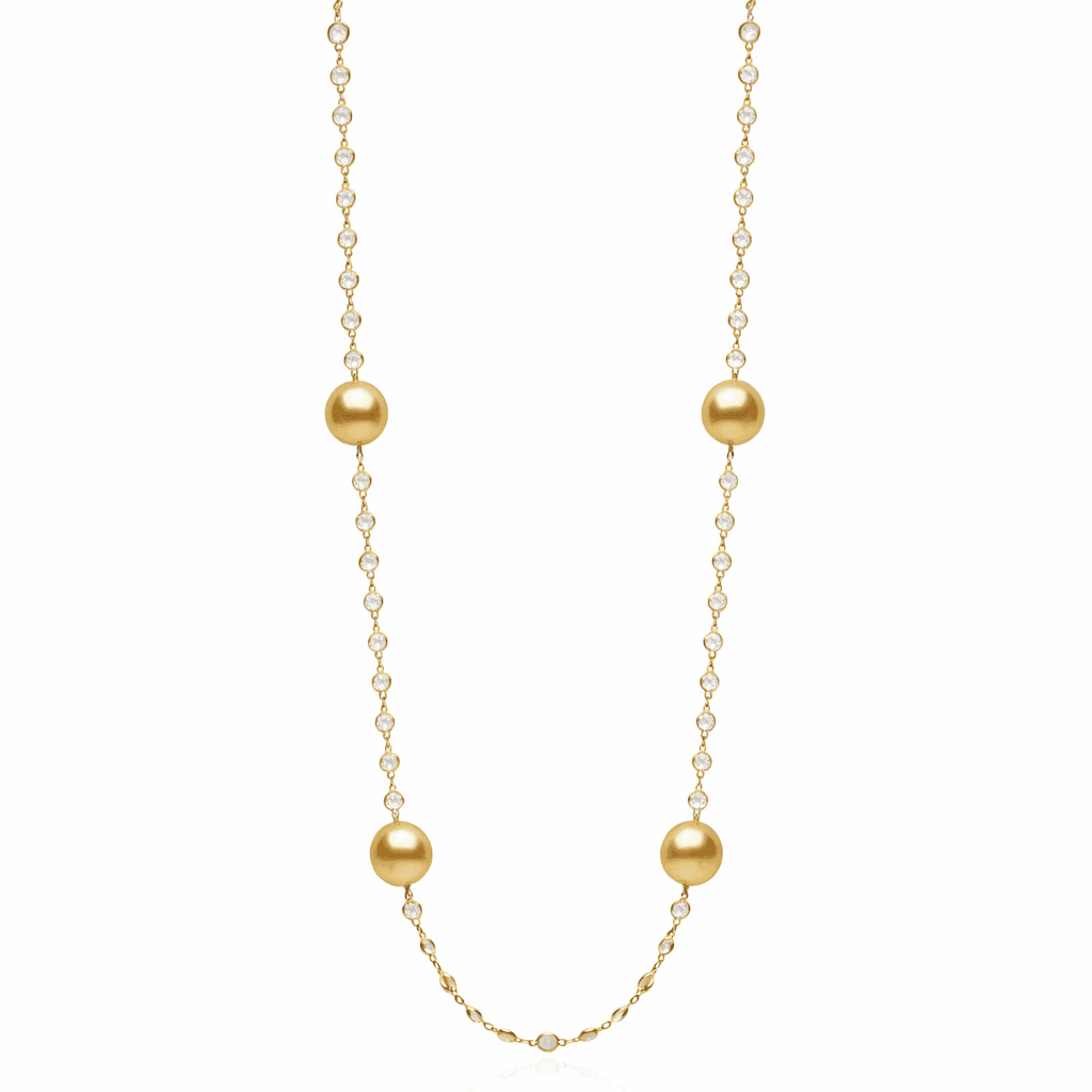 14K Yellow Gold White Topaz Tincup Necklace, 13-14mm