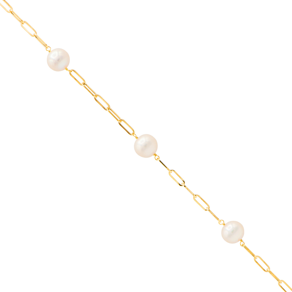 14K White Gold Paperclip Pearl Tincup Necklace, 10.50-11.50mm
