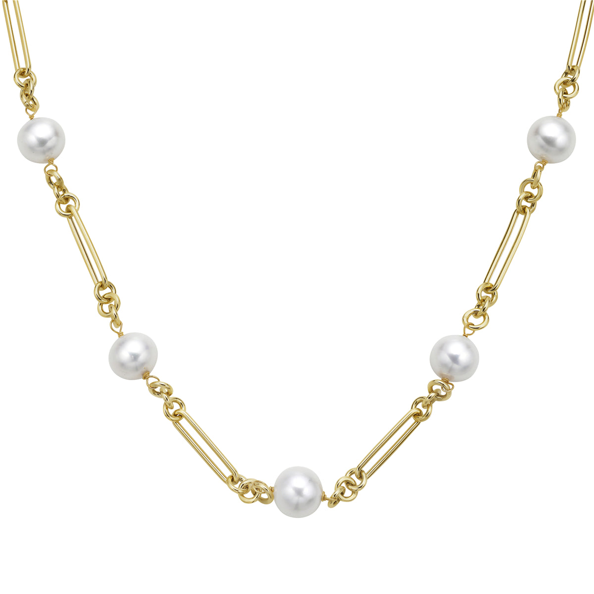 Handmade 14K Yellow Gold Freshwater Pearl Necklace, 9-10mm