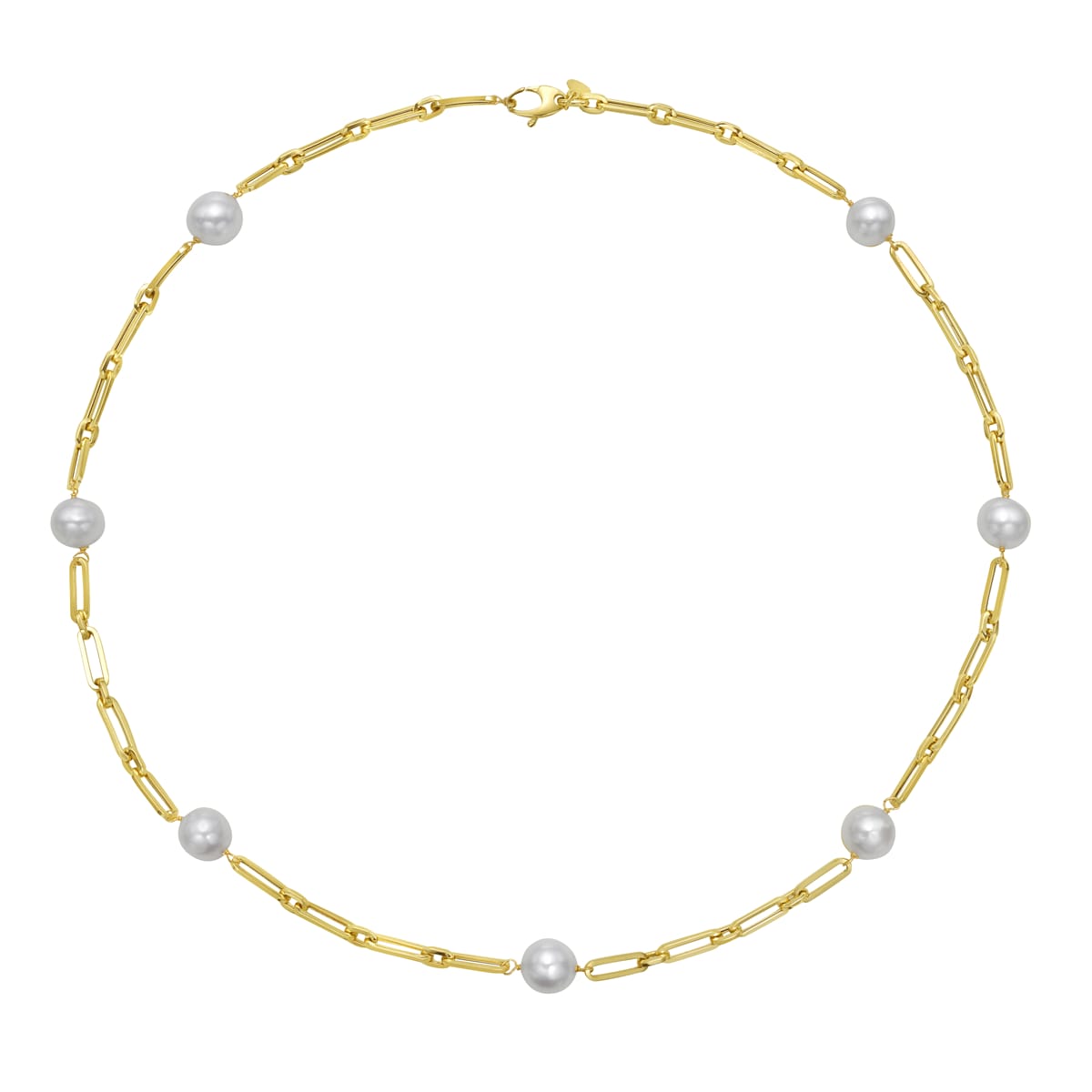 14K Yellow Gold Freshwater Pearl Tincup Necklace, 9-10mm