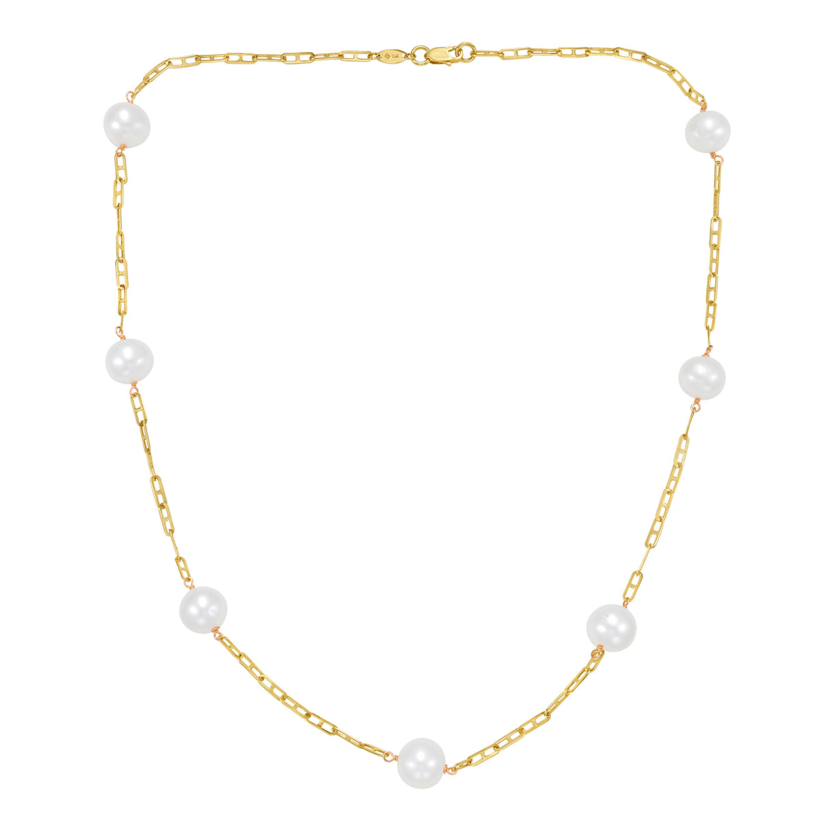 14K Gold White Freshwater Pearl Tincup Necklace, 8-9mm