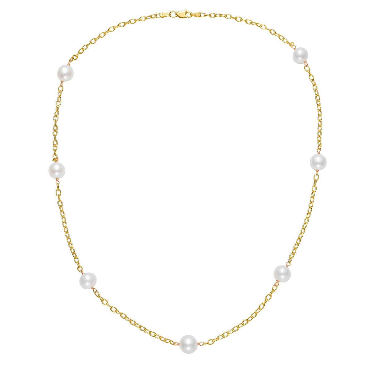 14K Yellow Gold Tin Cup White FW Pearl Necklace, 8-9mm