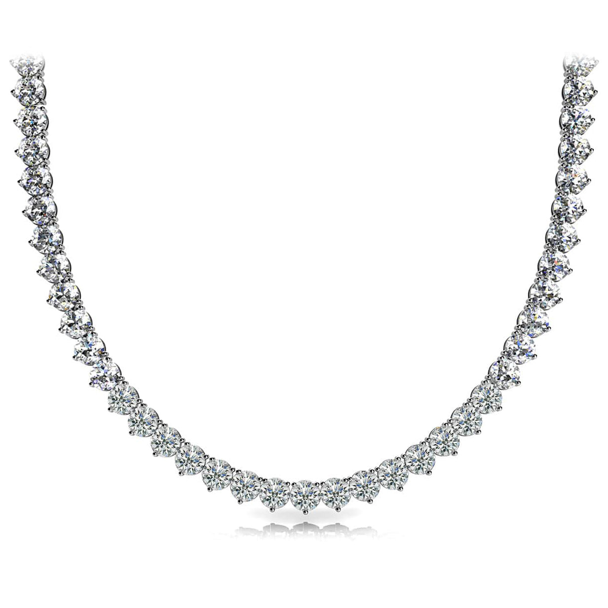 TN014020W - 18K White Gold 20ct Straight 3 Prong Tennis Necklace