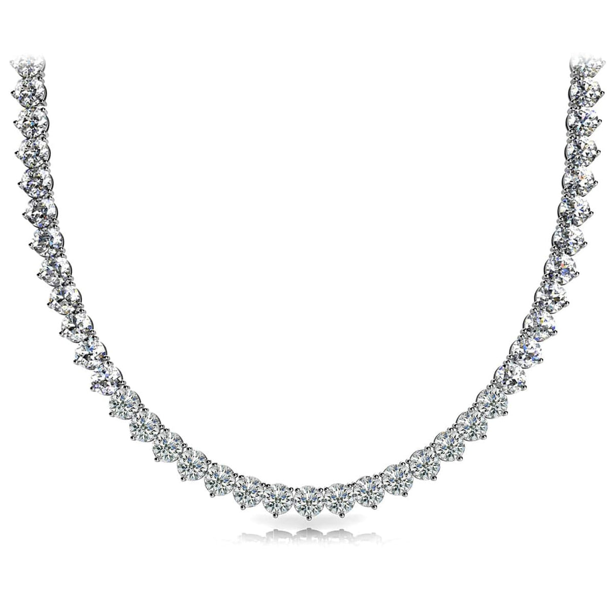 14K White Gold 3 Prong Diamond Tennis Necklace, 5.6ct