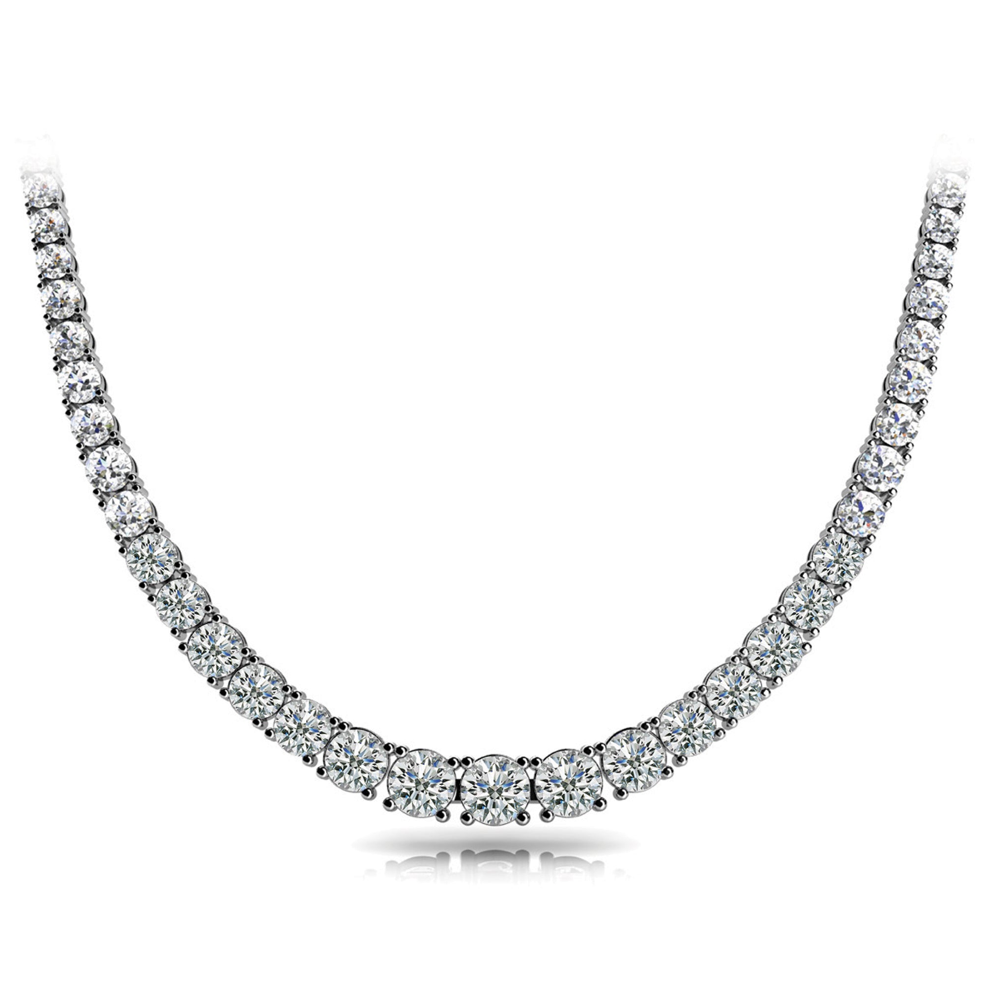 14K White Gold Diamond Tennis Necklace, 7ct