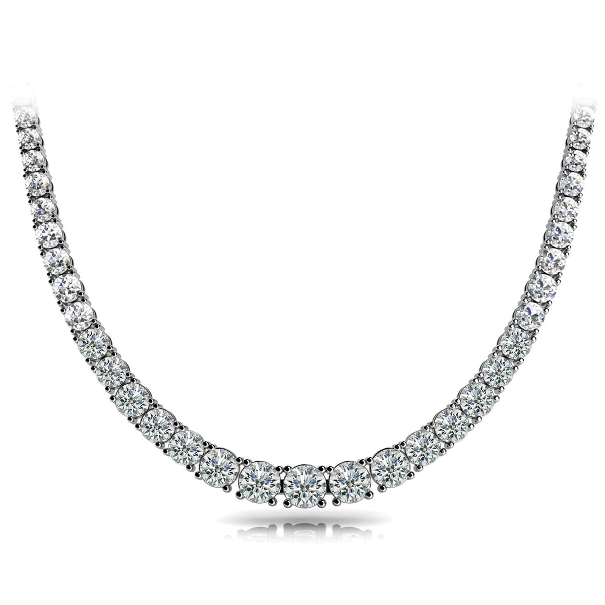 14K White Gold Diamond Tennis Necklace, 7ct