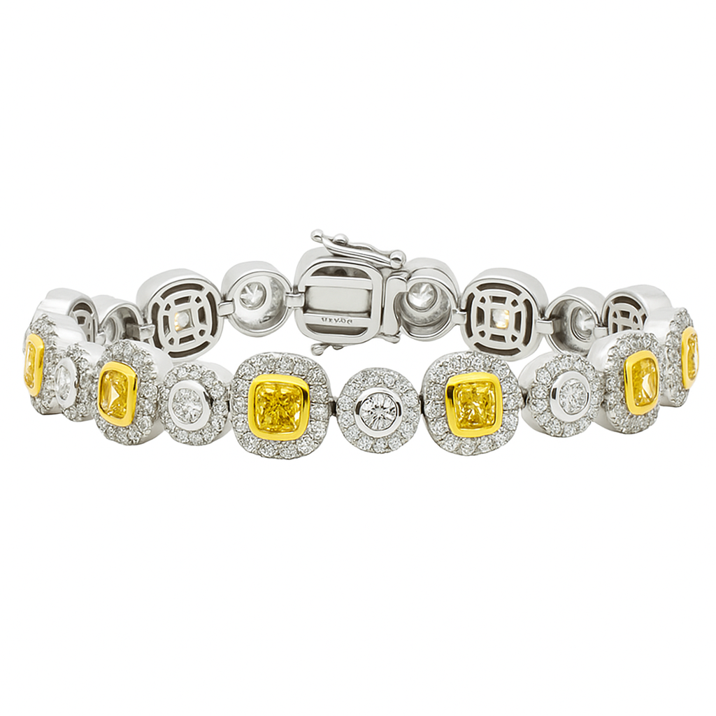 Handmade 18K Yellow Gold Diamond Bracelet, 7.07ct