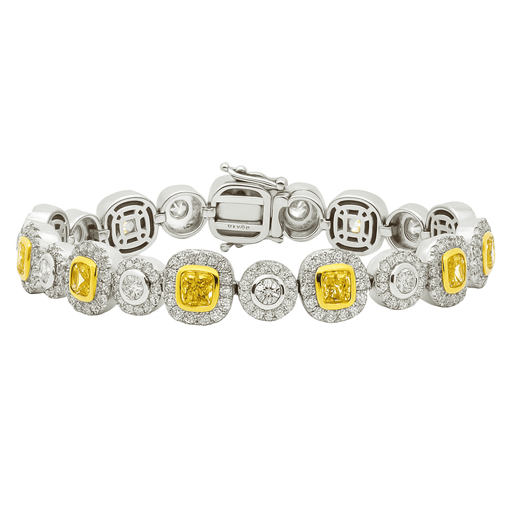 Handmade 18K Yellow Gold Diamond Bracelet, 7.07ct