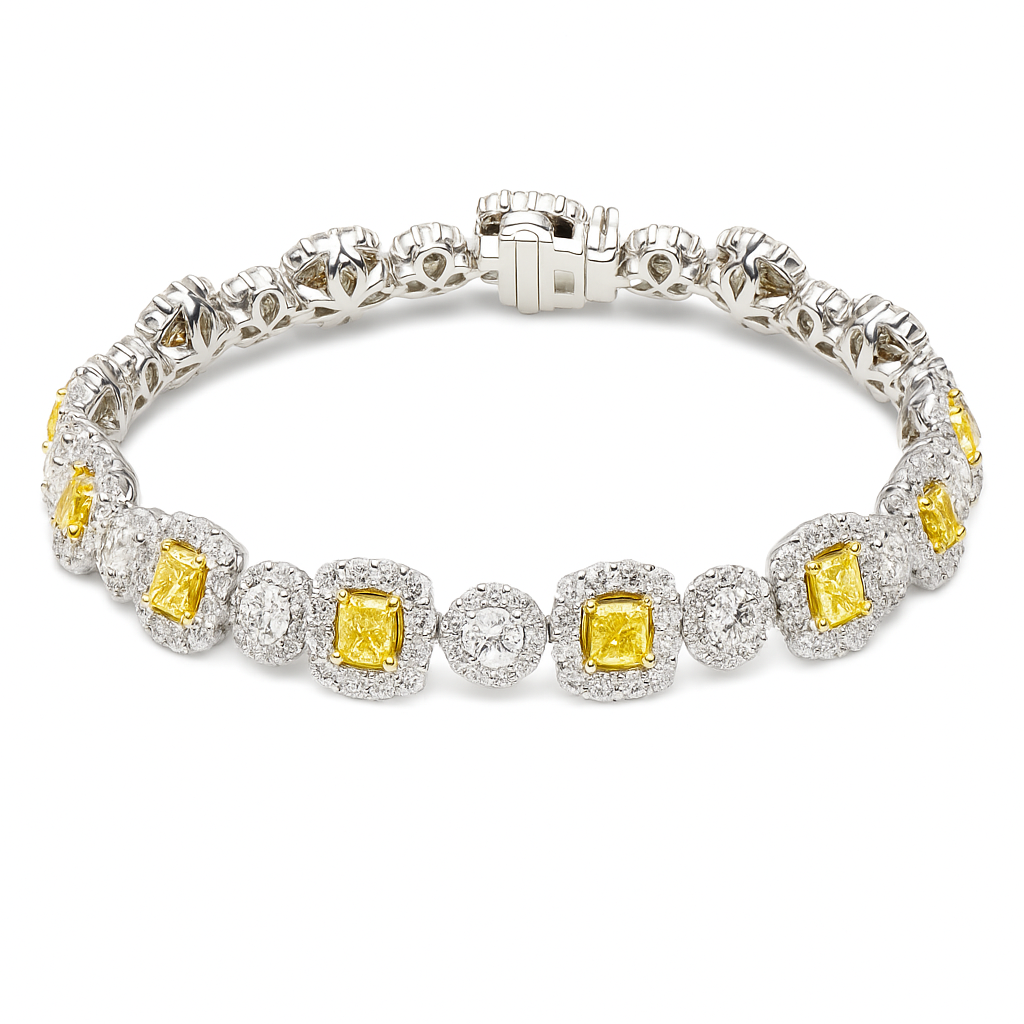 Handmade 18K Yellow Gold Diamond Bracelet, 7.92ct