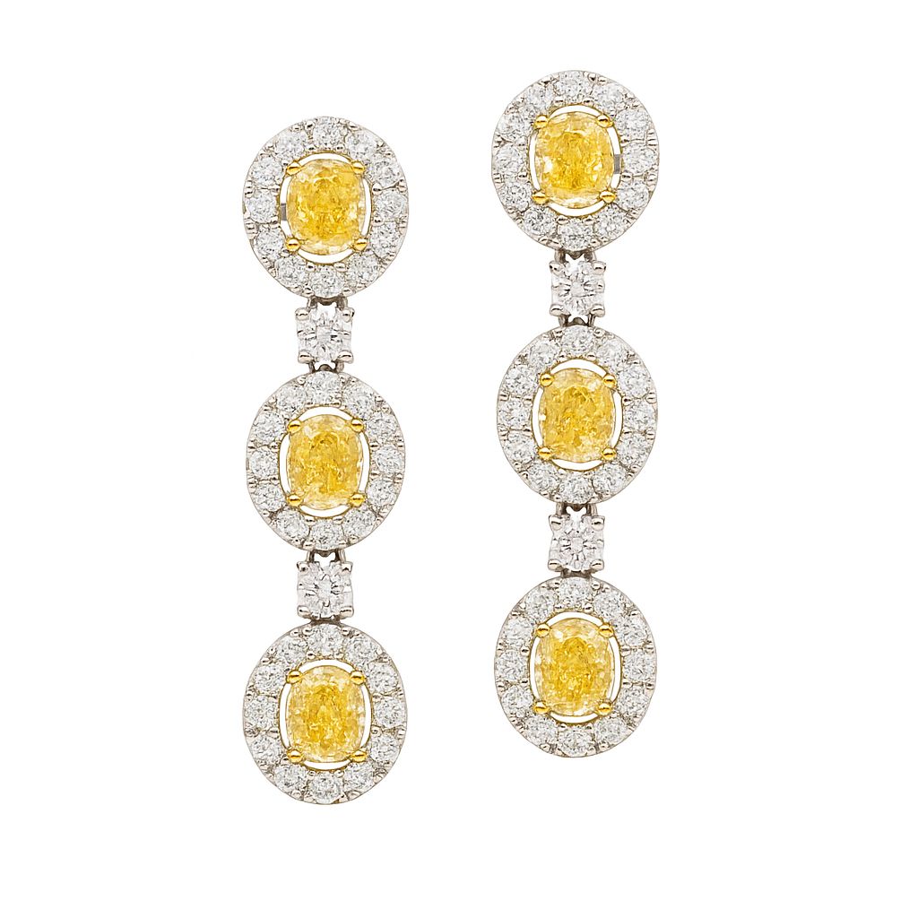 Handmade 18K Yellow Gold Yellow Diamond Earrings, 3.73ct