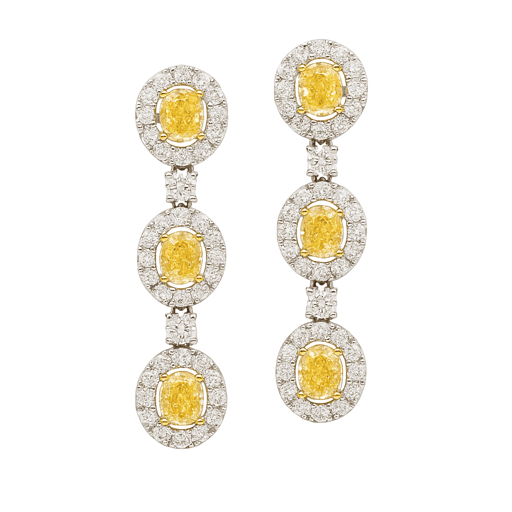 Handmade 18K Yellow Gold Yellow Diamond Earrings, 3.73ct