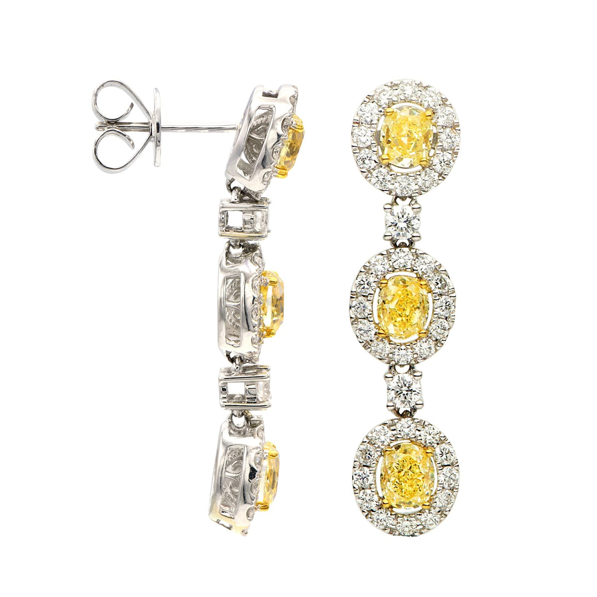 Handmade 18K Yellow Gold Yellow Diamond Earrings, 3.73ct